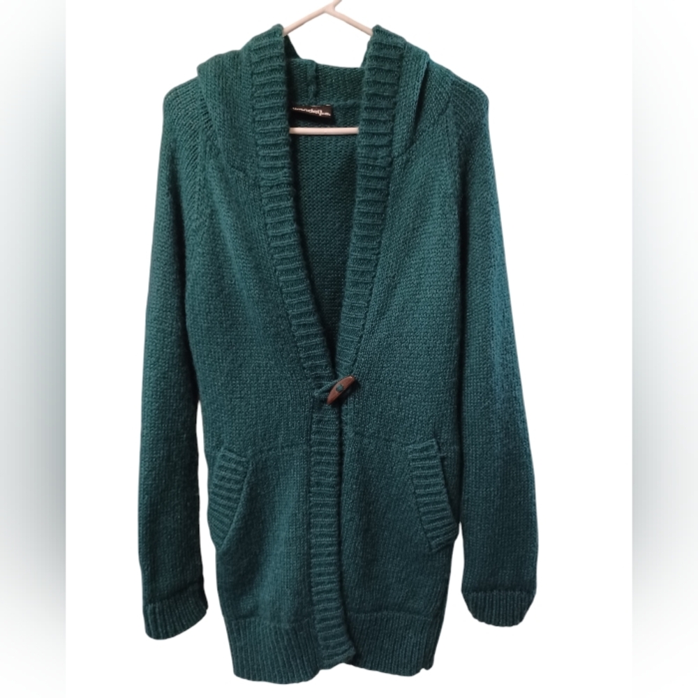 Wooden Ships Forest Green Hooded Knit Cardigan